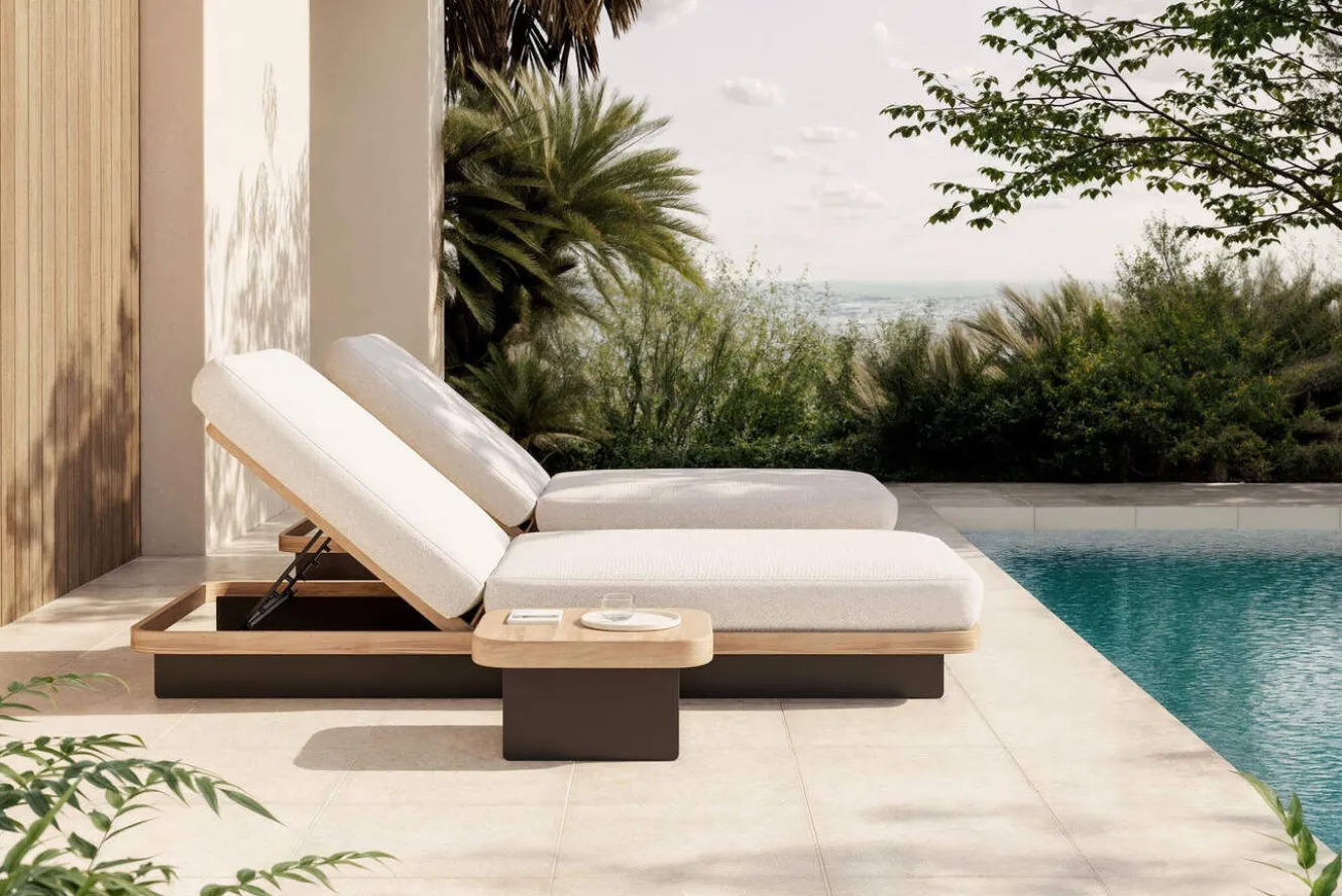 ploss Aurora Gartenliegen 2er-Set, anthrazit/pale silver, Alu/Polyester/Schaumstoff, 200 x 80 cm, 6-fach verstellbar, inkl. Beistelltisch