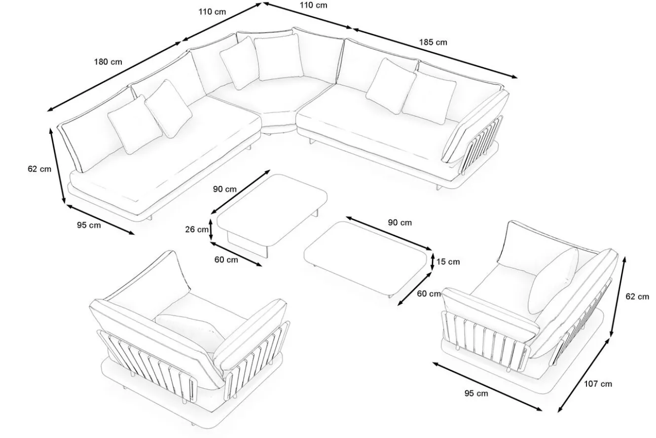 ploss Aurora XL Gartenlounge, anthrazit/pale silver, Alu/Polyester/Rope, großzügige Sitzfläche, Holzdekor