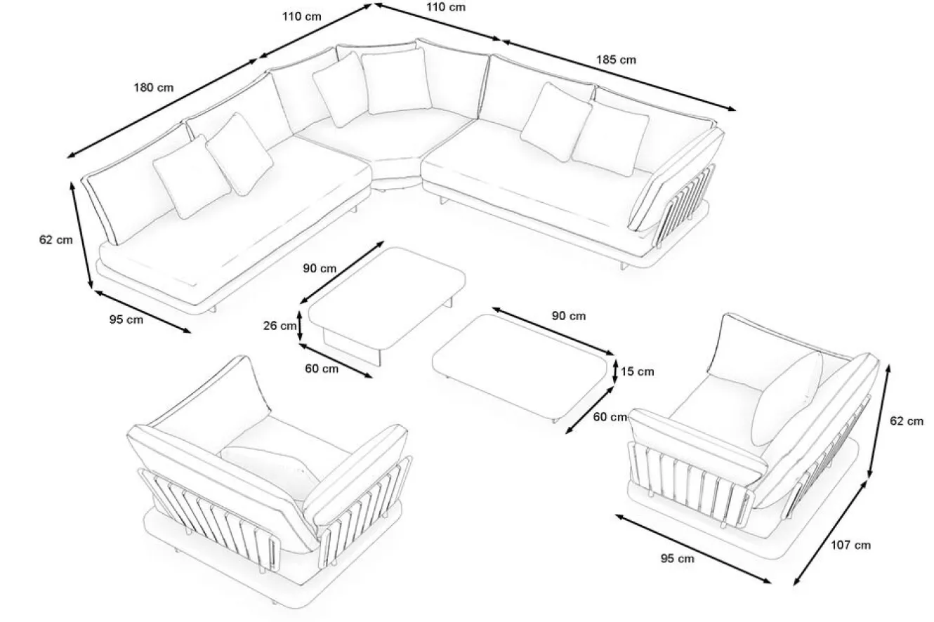 ploss Aurora XL Gartenlounge, anthrazit/pale silver, Alu/Polyester/Rope, großzügige Sitzfläche, Holzdekor