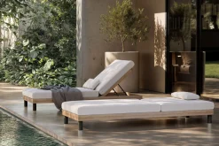ploss Lunare Gartenliege, cashmere sand/anthrazit, Alu/Polyester/Schaumstoff, Holzdekor, 205 x 70, verstellbar, inkl. Polster