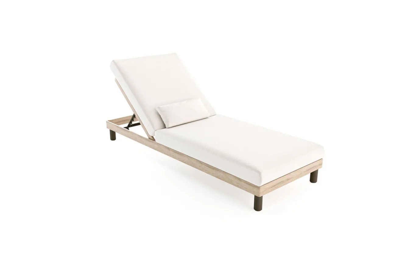 ploss Lunare Gartenliege, cashmere sand/anthrazit, Alu/Polyester/Schaumstoff, Holzdekor, 205 x 70, verstellbar, inkl. Polster