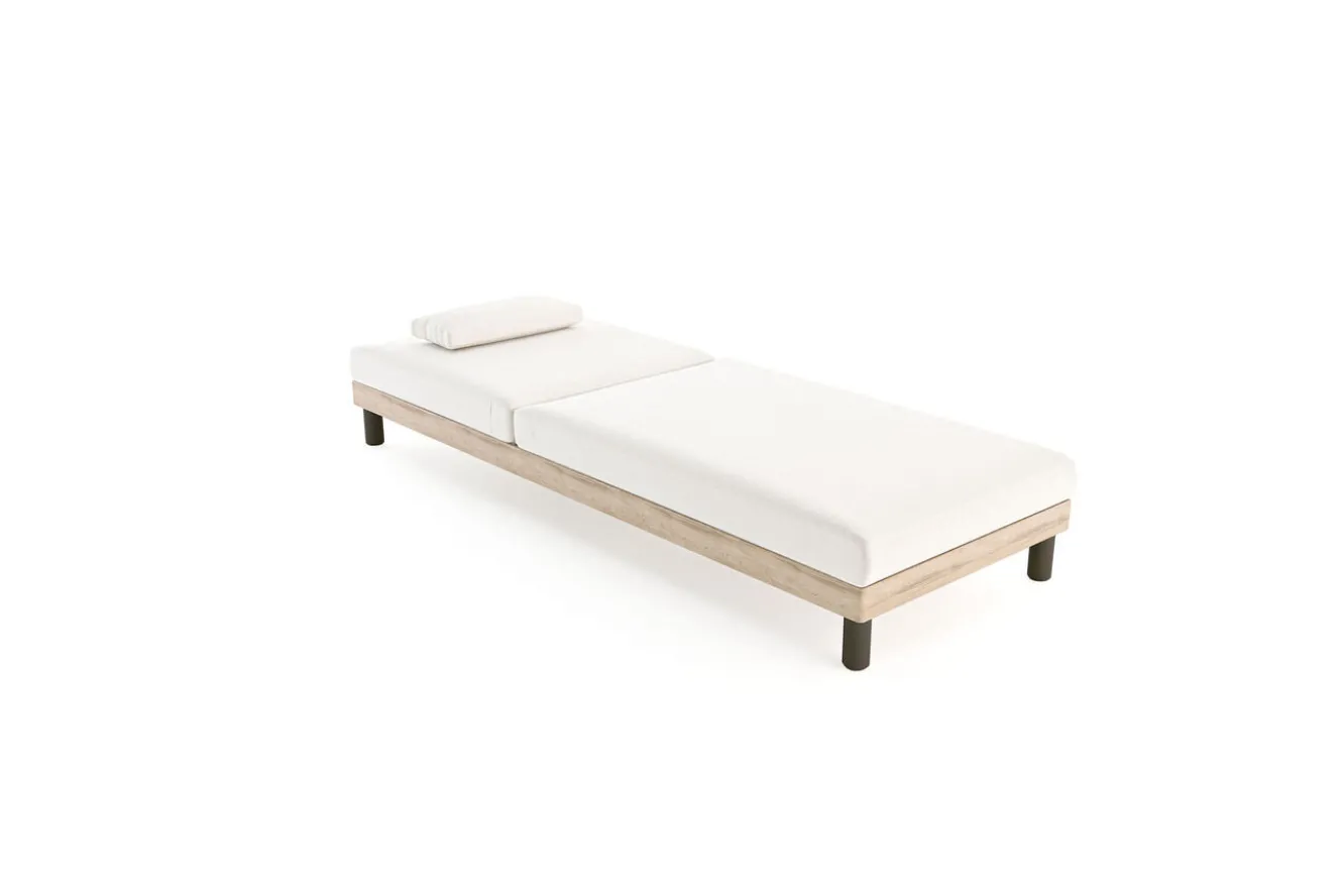 ploss Lunare Gartenliege, cashmere sand/anthrazit, Alu/Polyester/Schaumstoff, Holzdekor, 205 x 70, verstellbar, inkl. Polster