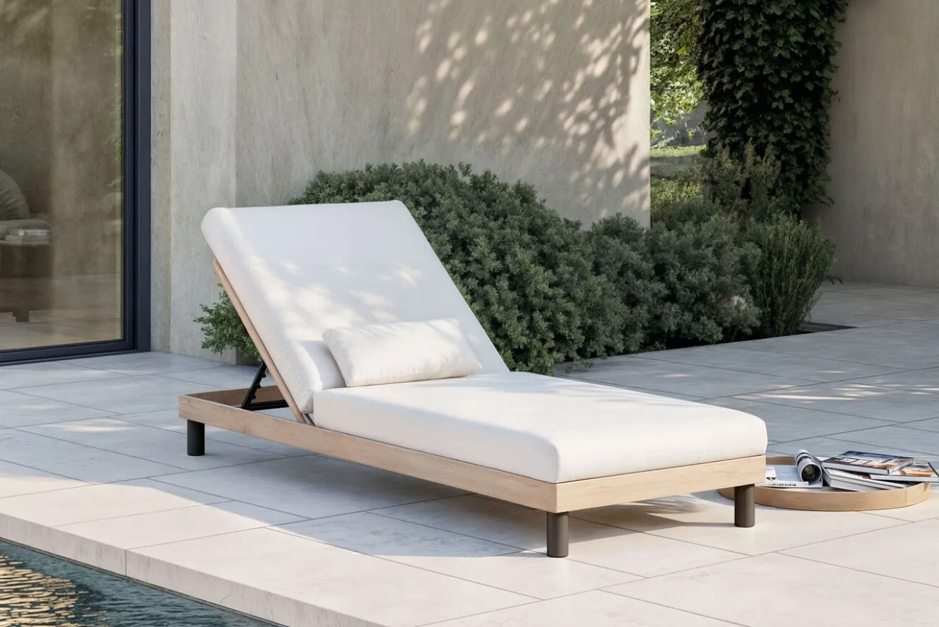 ploss Lunare Gartenliege, cashmere sand/anthrazit, Alu/Polyester/Schaumstoff, Holzdekor, 205 x 70, verstellbar, inkl. Polster