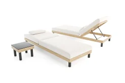 ploss Lunare Gartenliegen 2er Set, anthrazit/ cashmere sand, Alu/Polyester/Schaumstoff, 205 x 90 cm, 6-fach verstellbar, inkl. Beistelltisch