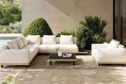 ploss Lunare L Gartenlounge, cashmere Sand/anthrazit, Alu/ESG-Sicherheitsglas, inkl. Polster, Holzdekor, Quick Dry Foam