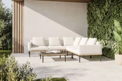 ploss Lunare Light Gartenlounge, cashmere sand/anthrazit, Aluminium, Tisch 86 x 86 cm, Holzdekor, Quick Dry Foam