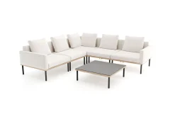 ploss Lunare Light Gartenlounge, cashmere sand/anthrazit, Aluminium, Tisch 86 x 86 cm, Holzdekor, Quick Dry Foam