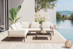 ploss Lunare Light Gartenlounge, cashmere sand/anthrazit, Aluminium, Tisch 86 x 86 cm, Holzdekor, Quick Dry Foam