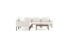 ploss Lunare Light Gartenlounge, cashmere sand/anthrazit, Aluminium, Tisch 86 x 86 cm, Holzdekor, Quick Dry Foam