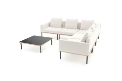 ploss Lunare Light Gartenlounge, cashmere sand/anthrazit, Aluminium, Tisch 86 x 86 cm, Holzdekor, Quick Dry Foam