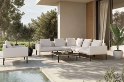 ploss Lunare Light Plus Gartenlounge, cashmere sand/anthrazit, Aluminium, Tisch 86 x 86 cm, Holzdekor, inkl. Einzelsessel