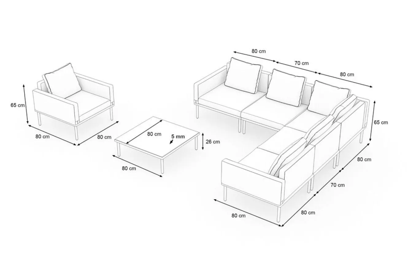 ploss Lunare Light Plus Gartenlounge, cashmere sand/anthrazit, Aluminium, Tisch 86 x 86 cm, Holzdekor, inkl. Einzelsessel
