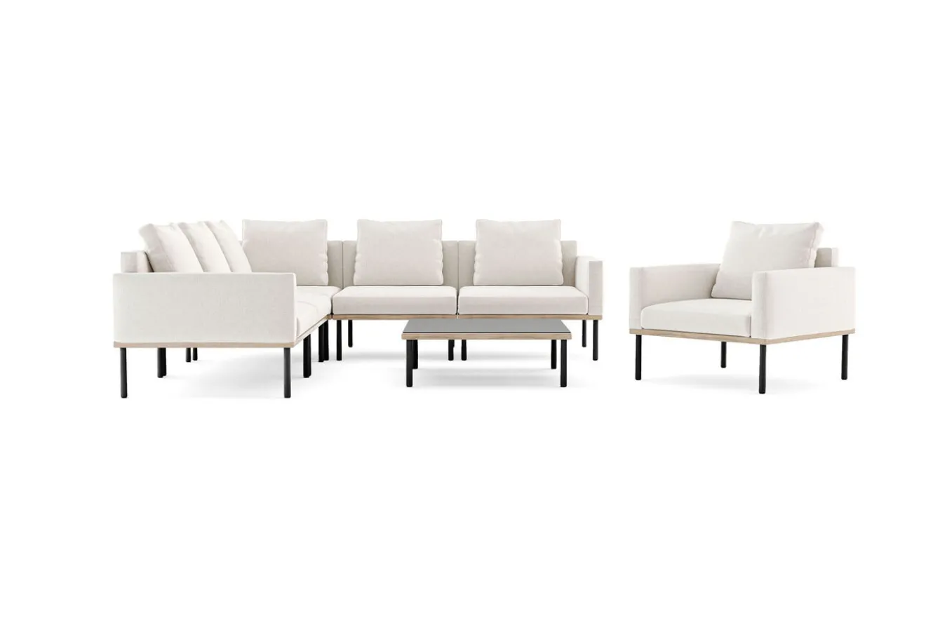 ploss Lunare Light Plus Gartenlounge, cashmere sand/anthrazit, Aluminium, Tisch 86 x 86 cm, Holzdekor, inkl. Einzelsessel