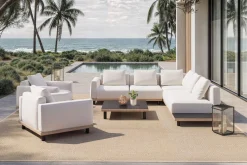 ploss Lunare XL Gartenlounge, cashmere sand/anthrazit, Aluminium, mit Holzdekor, Tisch 90 x 90 cm, Quick Dry Foam, inkl. Kissen