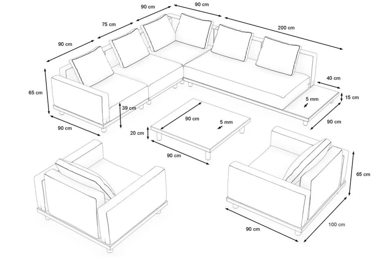 ploss Lunare XL Gartenlounge, cashmere sand/anthrazit, Aluminium, mit Holzdekor, Tisch 90 x 90 cm, Quick Dry Foam, inkl. Kissen