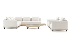 ploss Lunare XL Gartenlounge, cashmere sand/anthrazit, Aluminium, mit Holzdekor, Tisch 90 x 90 cm, Quick Dry Foam, inkl. Kissen