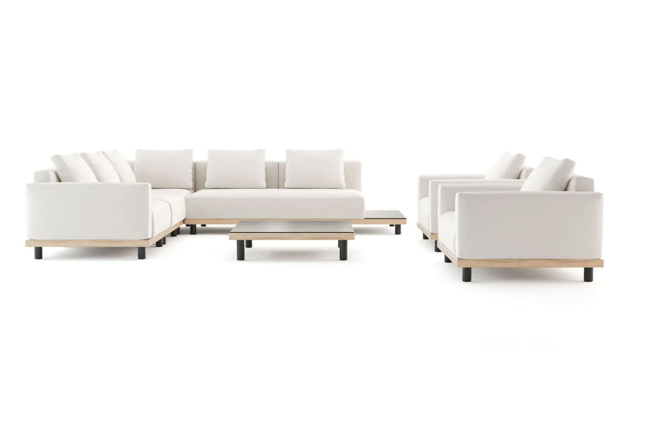 ploss Lunare XL Gartenlounge, cashmere sand/anthrazit, Aluminium, mit Holzdekor, Tisch 90 x 90 cm, Quick Dry Foam, inkl. Kissen