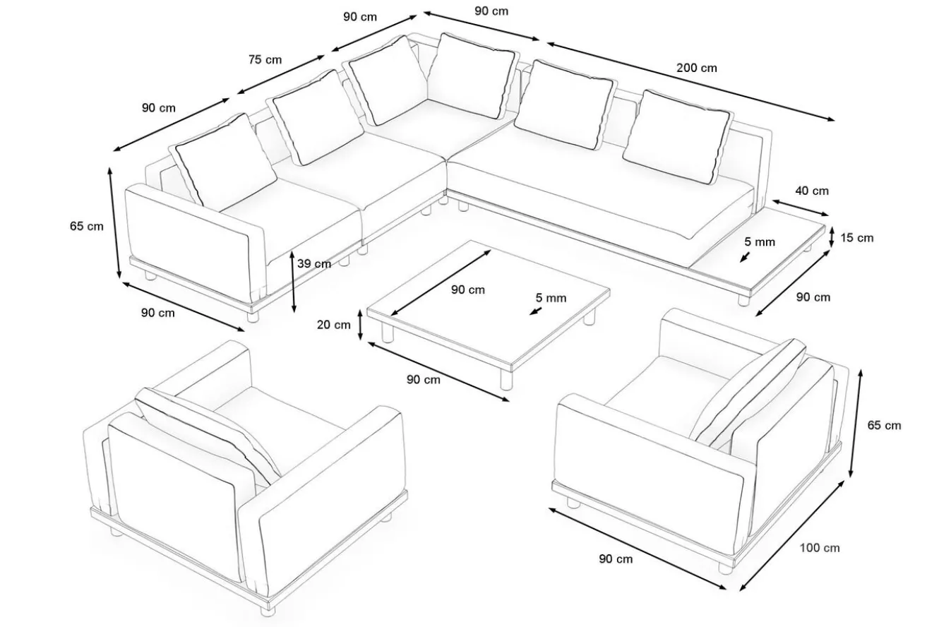 ploss Lunare XL Gartenlounge, cashmere sand/anthrazit, Aluminium, mit Holzdekor, Tisch 90 x 90 cm, Quick Dry Foam, inkl. Kissen