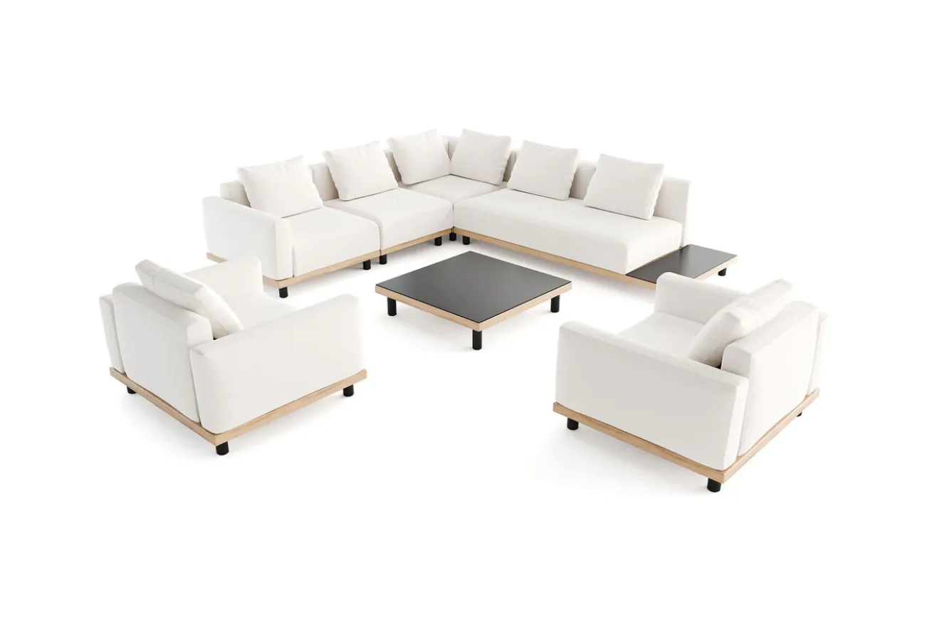 ploss Lunare XL Gartenlounge, cashmere sand/anthrazit, Aluminium, mit Holzdekor, Tisch 90 x 90 cm, Quick Dry Foam, inkl. Kissen