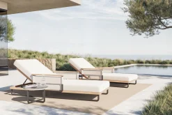 ploss Reverie Gartenliegen 2er Set, creme/anthrazit, Aluminium/Polyester, Holzdekor, 200 x 82 cm, verstellbar, inkl. Beistelltisch