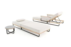 ploss Reverie Gartenliegen 2er Set, creme/anthrazit, Aluminium/Polyester, Holzdekor, 200 x 82 cm, verstellbar, inkl. Beistelltisch