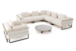 ploss Reverie L Gartenlounge, creme/anthrazit, Alu/Polyester/Schaumstoff, 90 Ø cm Tisch , wetterfest, inkl. Kissen