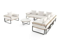 ploss Reverie Light Plus Gartenlounge, creme/anthrazit/natur, Aluminium/Polyester/Glas, 80 x 80 cm, Holzdekor, inkl. Sessel