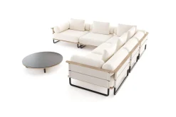 ploss Reverie M Gartenlounge, creme/anthrazit, Aluminium/Polyester/Glas, 90 x 90 cm, wetterfest, Rope-Design, Holzdekor