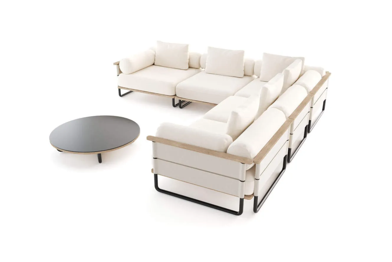 ploss Reverie M Gartenlounge, creme/anthrazit, Aluminium/Polyester/Glas, 90 x 90 cm, wetterfest, Rope-Design, Holzdekor