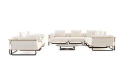 ploss Reverie XL Gartenlounge, creme/anthrazit, Aluminium/Polyester/Glas, pulverbeschichtet, Holzdekor, ca. 110 x 90 cm, inkl. Kissen