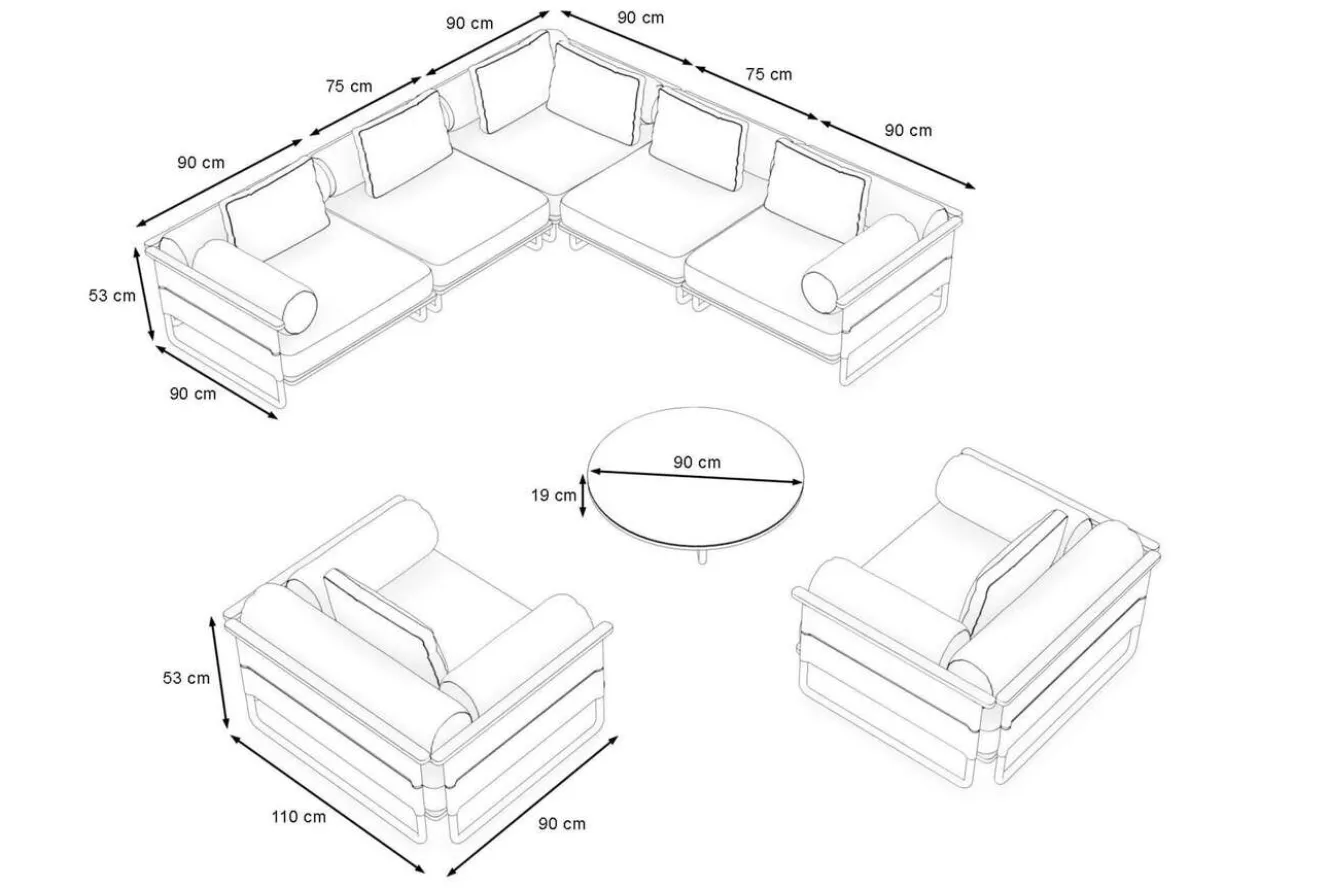 ploss Reverie XL Gartenlounge, creme/anthrazit, Aluminium/Polyester/Glas, pulverbeschichtet, Holzdekor, ca. 110 x 90 cm, inkl. Kissen