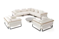 ploss Reverie XL Gartenlounge, creme/anthrazit, Aluminium/Polyester/Glas, pulverbeschichtet, Holzdekor, ca. 110 x 90 cm, inkl. Kissen
