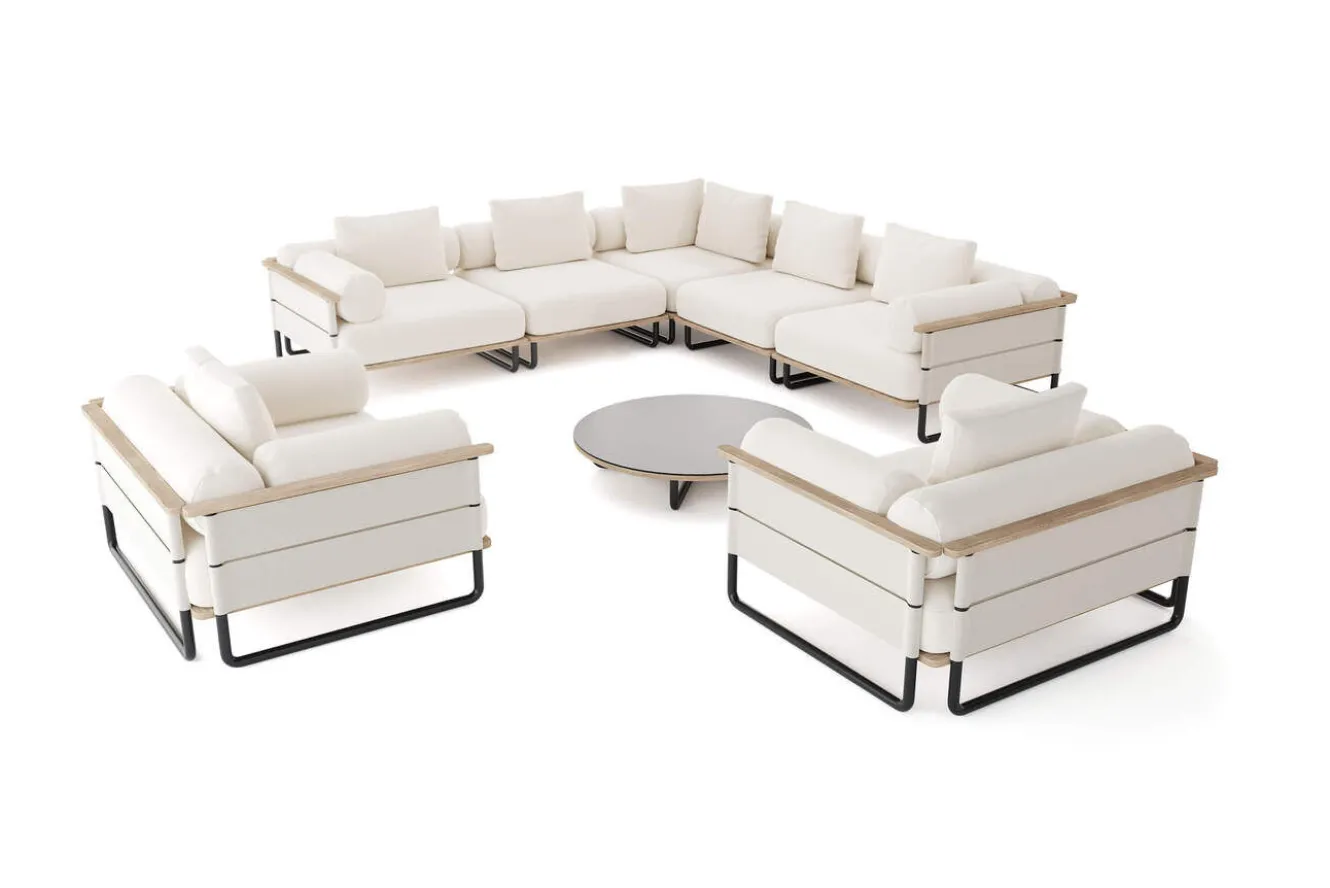 ploss Reverie XL Gartenlounge, creme/anthrazit, Aluminium/Polyester/Glas, pulverbeschichtet, Holzdekor, ca. 110 x 90 cm, inkl. Kissen