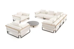 ploss Reverie XL Gartenlounge, creme/anthrazit, Aluminium/Polyester/Glas, pulverbeschichtet, Holzdekor, ca. 110 x 90 cm, inkl. Kissen