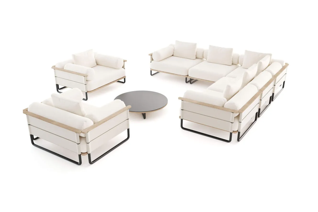 ploss Reverie XL Gartenlounge, creme/anthrazit, Aluminium/Polyester/Glas, pulverbeschichtet, Holzdekor, ca. 110 x 90 cm, inkl. Kissen