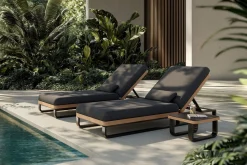ploss Solera Gartenliegen 2er Set, anthrazit/schwarz, Alu/Polyester/Schaumstoff, 200 x 72 cm, verstellbare Rückenlehne, inkl. Beistelltisch