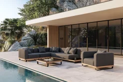 ploss Solera L Gartenlounge, anthrazit/schwarz,, Alu/Polyester/Glas, ca. 368 x 290 cm, Holzdekor, Quick Dry Foam, inkl. Polster