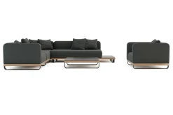 ploss Solera L Gartenlounge, anthrazit/schwarz,, Alu/Polyester/Glas, ca. 368 x 290 cm, Holzdekor, Quick Dry Foam, inkl. Polster
