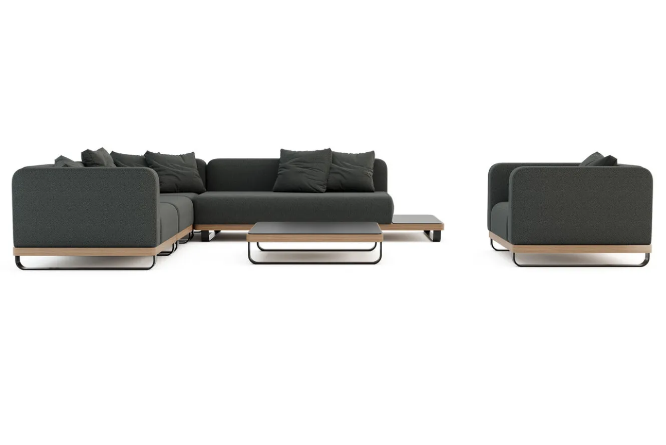 ploss Solera L Gartenlounge, anthrazit/schwarz,, Alu/Polyester/Glas, ca. 368 x 290 cm, Holzdekor, Quick Dry Foam, inkl. Polster