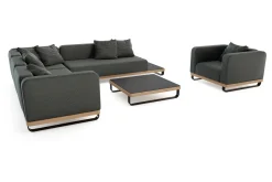 ploss Solera L Gartenlounge, anthrazit/schwarz,, Alu/Polyester/Glas, ca. 368 x 290 cm, Holzdekor, Quick Dry Foam, inkl. Polster