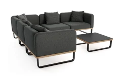 ploss Solera Light Gartenlounge, anthrazit, Alu/Polyester/Glas, 320 x 240 cm, wetterfest, Holzdekor, inkl. Kissen