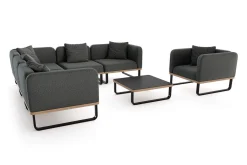 ploss Solera Light Plus Gartenlounge, anthrazit/schwarz, Alu/Polyester/Glas, Beistelltisch 80 x 80 cm, Quick Dry Foam, Holzdekor, inkl. Einsitzer-Sofa