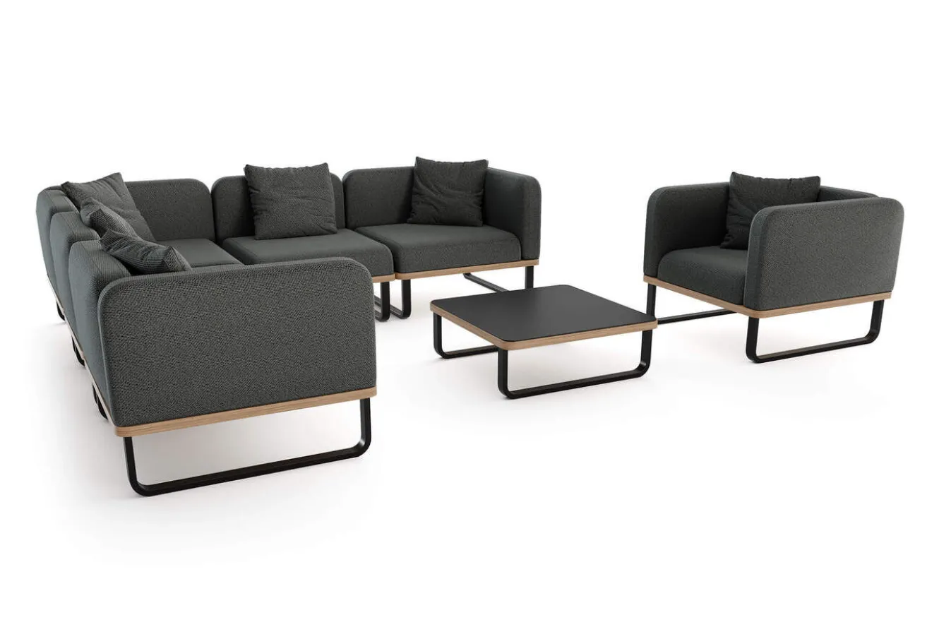 ploss Solera Light Plus Gartenlounge, anthrazit/schwarz, Alu/Polyester/Glas, Beistelltisch 80 x 80 cm, Quick Dry Foam, Holzdekor, inkl. Einsitzer-Sofa