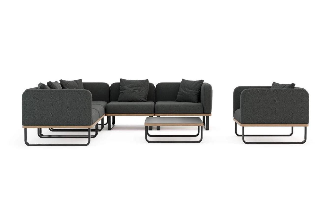 ploss Solera Light Plus Gartenlounge, anthrazit/schwarz, Alu/Polyester/Glas, Beistelltisch 80 x 80 cm, Quick Dry Foam, Holzdekor, inkl. Einsitzer-Sofa
