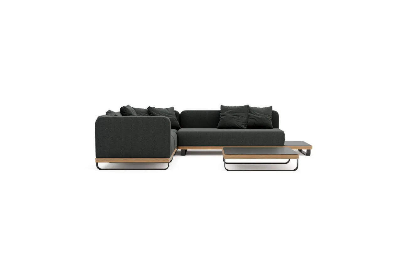 ploss Solera M Gartenlounge, anthrazit/schwarz, Alu/Polyester/Glas, 290 x 200 cm, wetterfest, Quick Dry Foam, Holzdekor