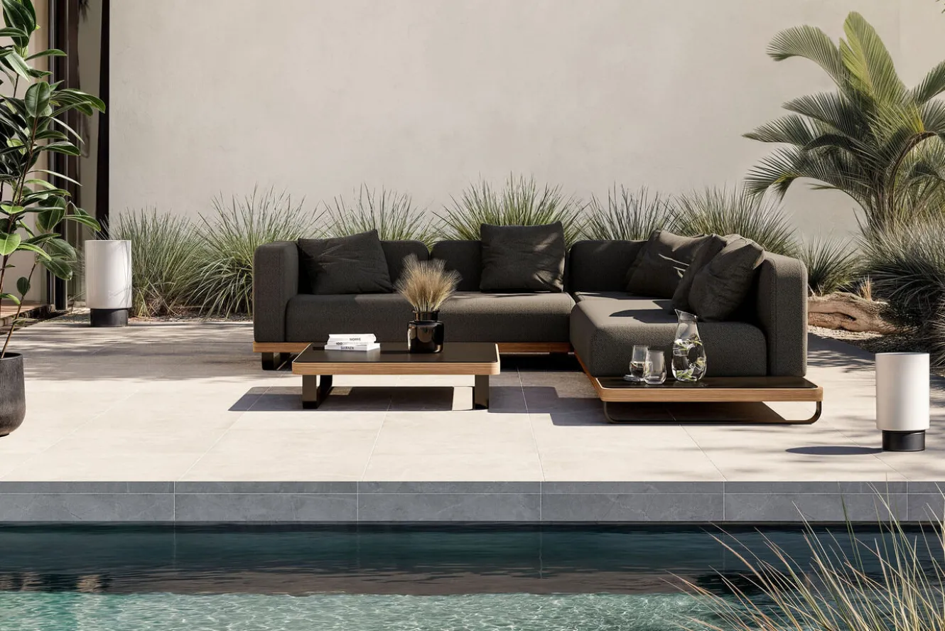 ploss Solera M Gartenlounge, anthrazit/schwarz, Alu/Polyester/Glas, 290 x 200 cm, wetterfest, Quick Dry Foam, Holzdekor
