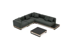 ploss Solera M Gartenlounge, anthrazit/schwarz, Alu/Polyester/Glas, 290 x 200 cm, wetterfest, Quick Dry Foam, Holzdekor
