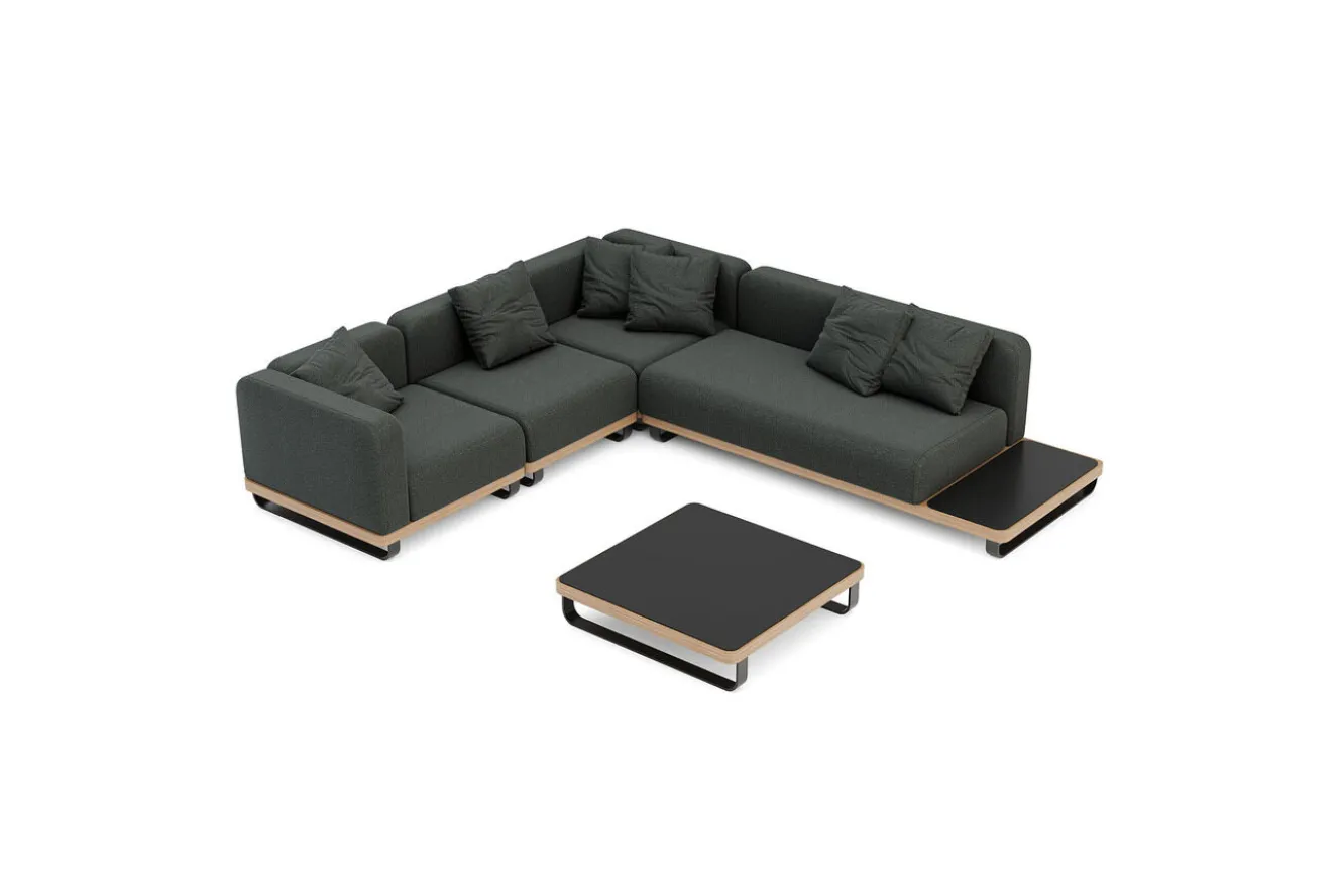 ploss Solera M Gartenlounge, anthrazit/schwarz, Alu/Polyester/Glas, 290 x 200 cm, wetterfest, Quick Dry Foam, Holzdekor