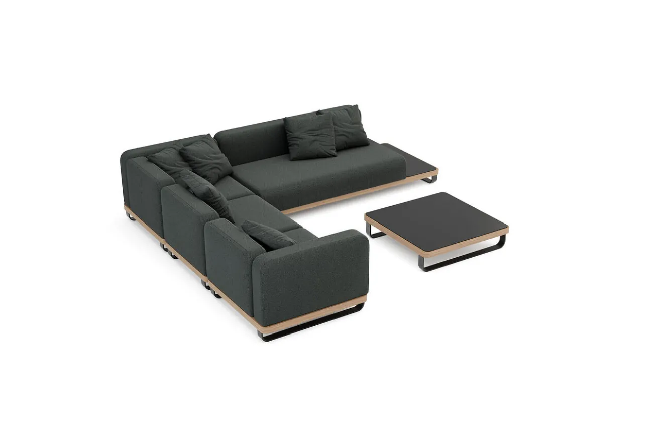 ploss Solera M Gartenlounge, anthrazit/schwarz, Alu/Polyester/Glas, 290 x 200 cm, wetterfest, Quick Dry Foam, Holzdekor