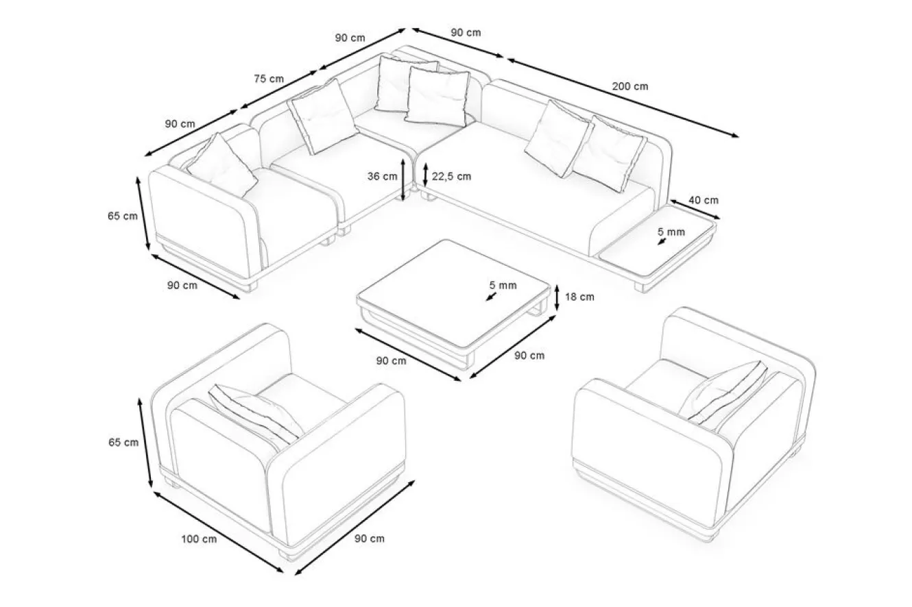 ploss Solera XL Gartenlounge, anthrazit, Alu/Polyester/Glas, 90 x 90 cm Tisch, inkl. Polster